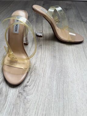Steve Madden - Clear PVC Strappy High Block Heel Sandals - size 6.5